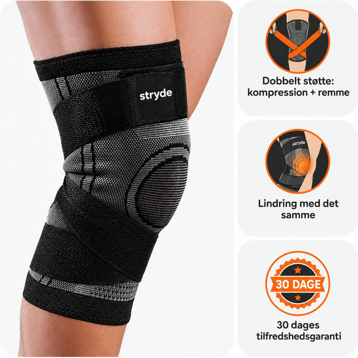 Stryde Knee Sleeve med kompression og støtteremme