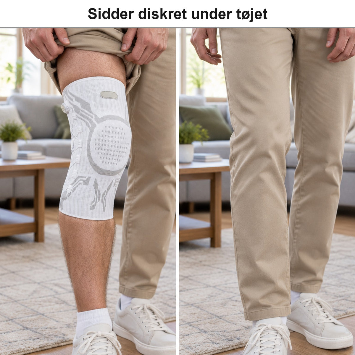 Knæstøtten kan ikke ses under bukserne